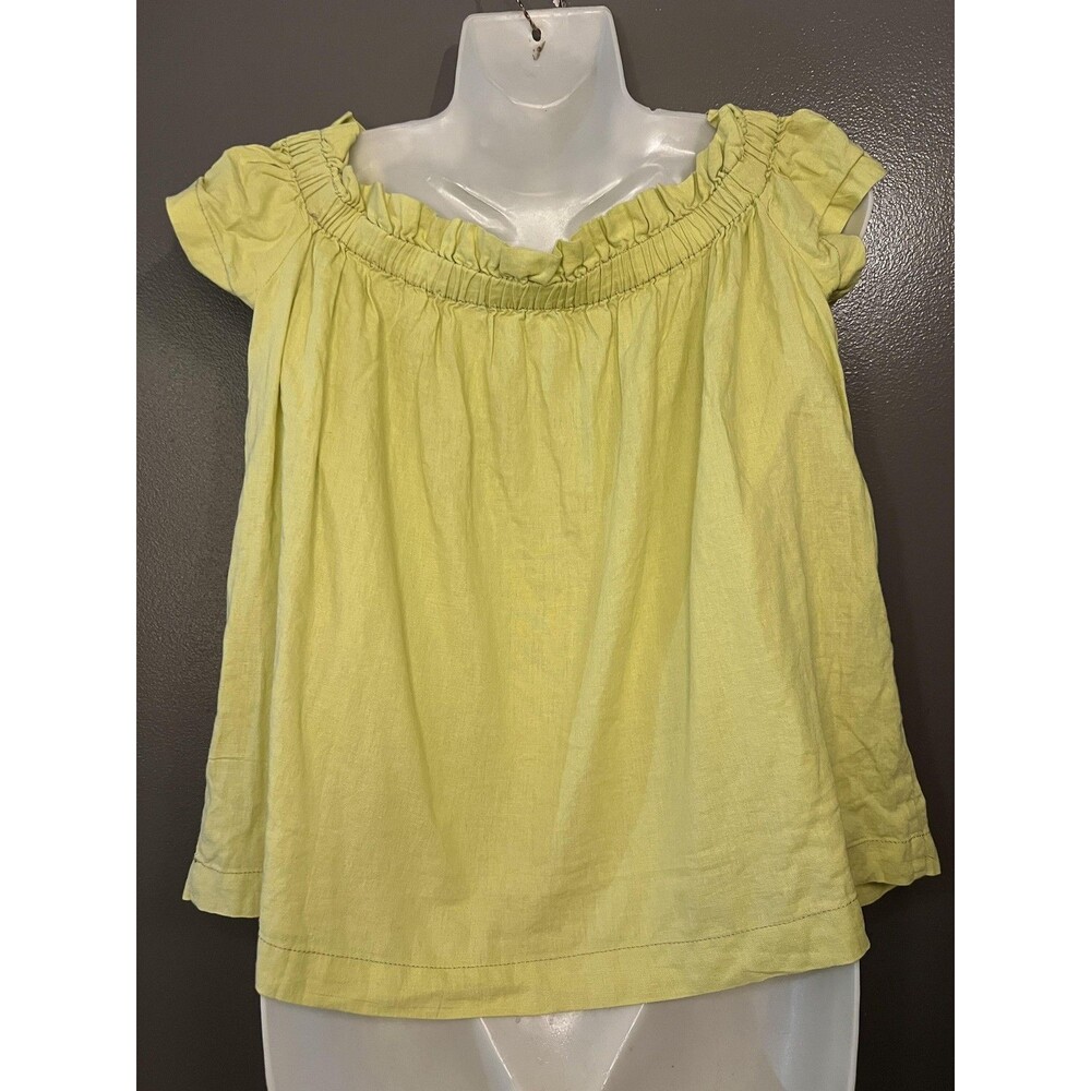 Free People Blouse Womens 10 Yellow Off Shoulder Flutter Sleeve Linen Tunic - Picture 6 of 13